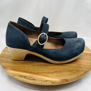 Dansko Missy Mary Janes Clogs Black Nubuck Leather Womens 37 US 7 Comfort Work